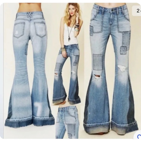 Free People Denim - FREE PEOPLE FESTY SUPER FLARE BELL BOTTOM BELLS JEANS RARE!!! VINTAGE